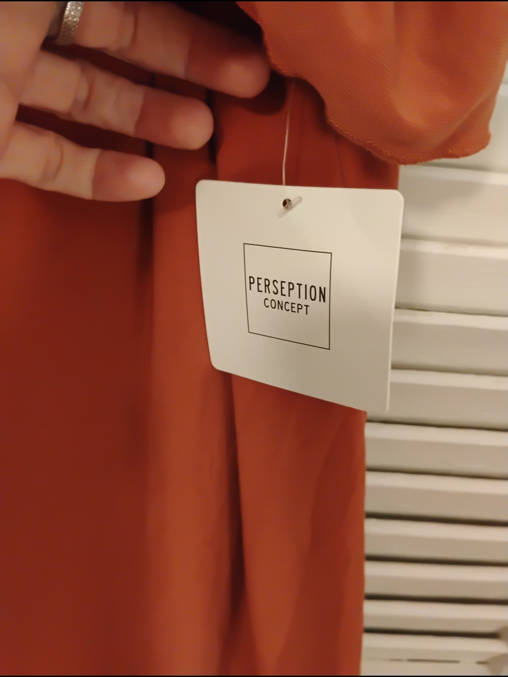 PerSeption Concept Rust Red Cold-Shoulder Ruffle V-Neck Top - Picture 6 of 7
